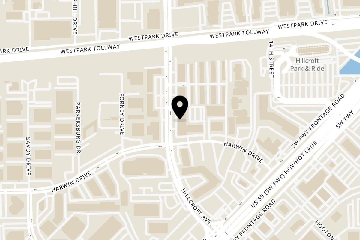 Map showing the location of Kathmandu Curry & Bar on 5711 Hillcroft Ave Ste A-6 in Houston
